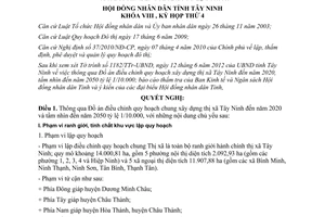 Nghị quyết 08/2012/NQ-HĐND điều chỉnh quy hoạch chung xây dựng thị xã Tây Ninh
