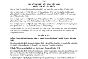 Nghị quyết 01/2012/NQ-HĐND phát triển kinh tế xã hội 6 tháng cuối 2012 Tây Ninh