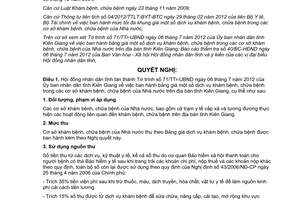 Nghị quyết 74/2012/NQ-HĐND bảng giá dịch vụ khám chữa bệnh trong cơ sở khám