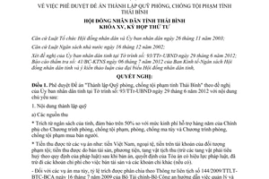 Nghị quyết 08/NQ-HĐND năm 2012 thành lập Quỹ phòng chống tội phạm Thái Bình