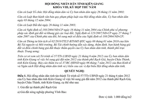 Nghị quyết 54/2012/NQ-HĐND bổ sung giá đất năm 2012 thành phố Rạch Giá