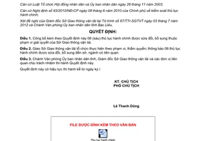 Quyết định 1656/QĐ-UBND năm 2012 công bố thủ tục hành chính