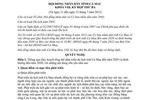 Nghị quyết 04 /NQ-HĐND quy hoạch tổng thể phát triển du lịch Cà Mau