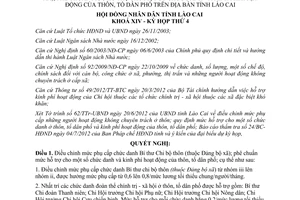 Nghị quyết 15/2012/NQ-HĐND điều chỉnh phụ cấp Bí thư Chi bộ thôn Lào Cai