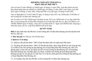 Nghị quyết 15/2012/NQ-HĐND  phí bảo vệ môi trường khai thác khoáng sản Sơn La