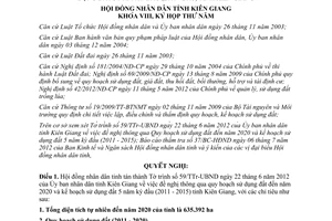 Nghị quyết 55/2012/NQ-HĐND thông qua quy hoạch sử dụng đất đến năm 2020