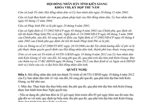 Nghị quyết 63/2012/NQ-HĐND sửa đổi phí qua đò phà trên địa bàn tỉnh Kiên Giang