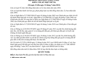 Nghị quyết 07/2012/NQ-HĐND phí đấu giá trên địa bàn tỉnh Cà Mau