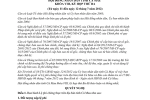 Nghị quyết 06/2012/NQ-HĐND lệ phí chứng thực trên địa bàn tỉnh Cà Mau