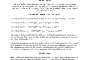 Quyết định 2182/2012/QĐ-UBND điều chỉnh Quyết định 3350/2007/QĐ-UBND Thanh Hóa