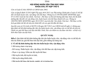 Nghị quyết 57/2012/NQ-HĐND17 dinh dưỡng đặc thù huấn luyện viên vận động viên Bắc Ninh