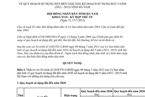 Nghị quyết 05/2012/NQ-HĐND quy hoạch sử dụng đất đến năm 2020