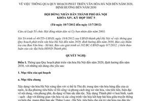 Nghị quyết 11/2012/NQ-HĐND thông qua Quy hoạch phát triển văn hóa Hà Nội