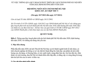 Nghị quyết 12/2012/NQ-HĐND thông qua Quy hoạch phát triển du lịch