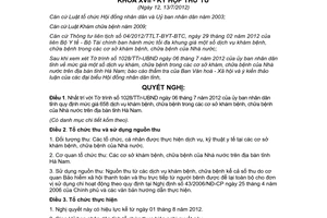 Nghị quyết 04/2012/NQ-HĐND mức giá dịch vụ khám bệnh chữa bệnh tỉnh Hà Nam