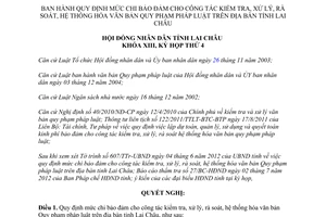 Nghị quyết 46/2012/NQ-HĐND mức chi kiểm tra xử lý rà soát hệ thống hóa văn bản quy phạm Lai Châu