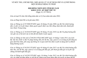 Nghị quyết 07/2012/NQ-HĐND mức thu chế độ thu nộp quản lý sử dụng phí lệ phí