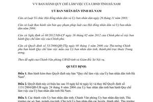Quyết định 11/2012/QĐ-UBND quy chế làm việc của Ủy ban nhân dân tỉnh Hà Nam