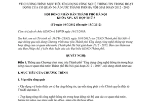 Nghị quyết 16/2012/NQ-HĐND Chương trình mục tiêu Thành phố Ứng dụng công nghệ