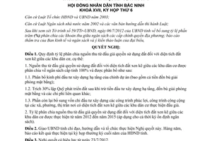 Nghị quyết 52/2012/NQ-HĐND17 tỷ lệ phần trăm phân chia khoản thu ngân sách Bắc Ninh