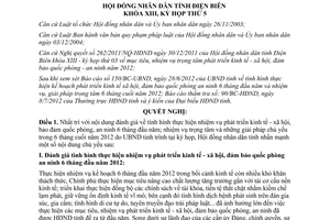 Nghị quyết 274/2012/NQ-HĐND nhiệm vụ phát triển kinh tế xã hội Điện Biên