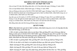 Nghị quyết 62/2012/NQ-HĐND dịch vụ khám, chữa bệnh trong cơ sở y tế công lập