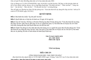 Quyết định 33/2012/QĐ-UBND về tiêu chuẩn Ấp khu phố văn hóa Tây Ninh