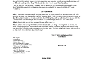 Quyết định 36/2012/QĐ-UBND Quy định chính sách hỗ trợ khuyến khích xuất khẩu