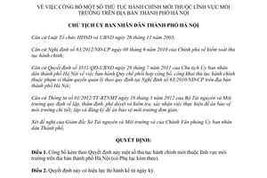 Quyết định 3164/QĐ-UBND năm 2012 công bố thủ tục hành chính môi trường Hà Nội