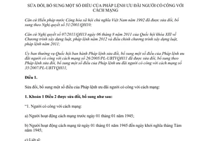 Pháp lệnh ưu đãi người có công với cách mạnh sửa đổi 2012