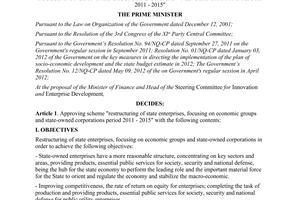 Decision No. 929/QD-TTg on approval of scheme restructuring of state-owned ente