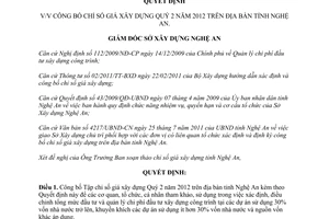 Quyết định 1129/QĐ-SXD.BSTCSG 2012 công bố Chỉ số giá xây dựng Quý 2 Nghệ An