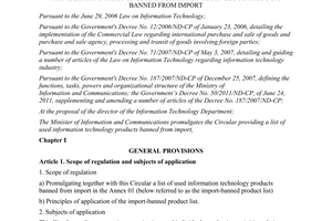 Circular No. 11/2012/TT-BTTT promulgating a list of used information technology