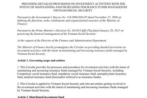 Circular No. 113/2012/TT-BTC investment activities with the intent of maintaining increasing insurance funds