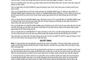 Quyết định 33/2012/QĐ-UBND công bố thủ tục hành chính thuộc thẩm quyền