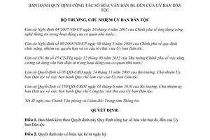 Quyết định 155/QĐ-UBDT năm 2012 Quy định công tác sổ hóa văn bản đi đến