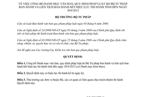 Quyết định 2006/QĐ-BTP năm 2012 công bố Danh mục văn bản quy định pháp luật