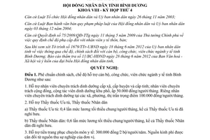 Nghị quyết 08/2012/NQ-HĐND8 chính sách chế độ hỗ trợ cán bộ công viên chức