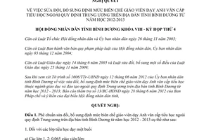 Nghị quyết 07/2012/NQ-HĐND8 sửa đổi bổ sung mức biên chế giáo viên Anh văn tiểu học Bình Dương 2012 2013