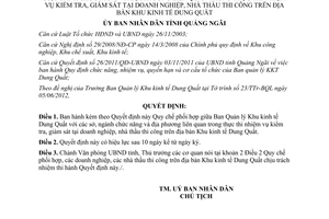 Quyết định 18/2012/QĐ-UBND Quy chế phối hợp giữa Ban Quản lý Khu kinh tế Dung