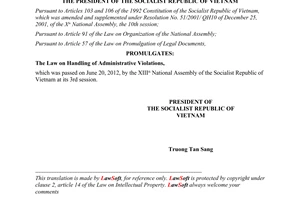 Order No. 13/2012/L-CTN on the promulgation the Law on Handling of Administrativ