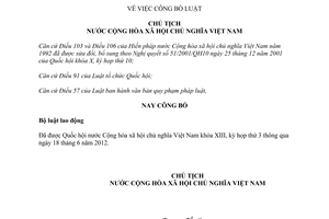 Lệnh công bố Bộ luật lao động 2012