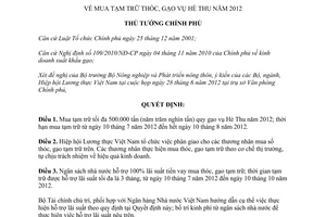 Quyết định 812/QĐ-TTg năm 2012 mua tạm trữ thóc gạo vụ hè thu