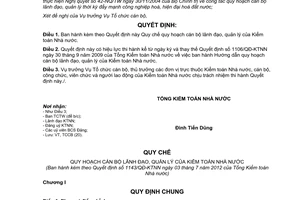 Quyết định 1143/QĐ-KTNN năm 2012 Quy chế quy hoạch cán bộ lãnh đạo quản lý