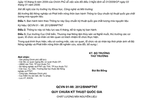 Thông tư 29/2012/TT-BNNPTNT Quy chuẩn kỹ thuật quốc gia chất lượng mía