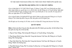 Quyết định 1190/QĐ-BTTTT kiện toàn Ban Công tác thúc đẩy phát triển IPv6