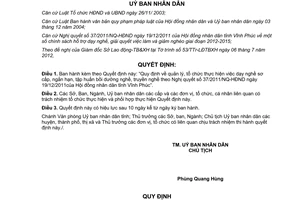 Quyết định 20/2012/QĐ-UBND quản lý tổ chức dạy nghề sơ cấp Vĩnh Phúc