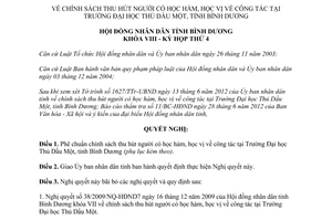 Nghị quyết 05/2012/NQ-HĐND8 thu hút người có học hàm vị công tác Trường Đại học Thủ Dầu Một Bình Dương