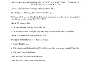 Quyết định 30/2012/QĐ-TTg tiêu chí xác định thôn đặc biệt khó khăn