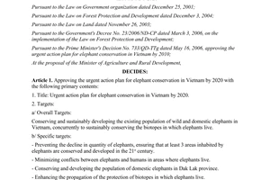Decision No. 940/QD-TTg approving the urgent action plan for elephant conservati
